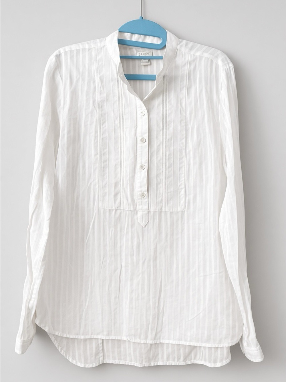 J. Crew White Pintuck Button-Front Cotton Tunic